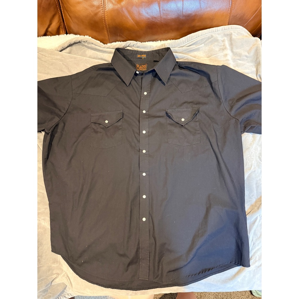 Plains Western Wear Mens 2X Big Man Black Pearl Snap Short Sleeve Western Shirt